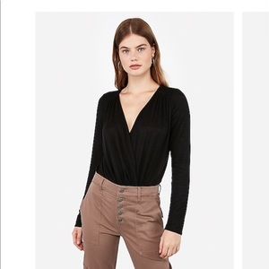 Express Long Sleeve Drape Front Thong Bodysuit.